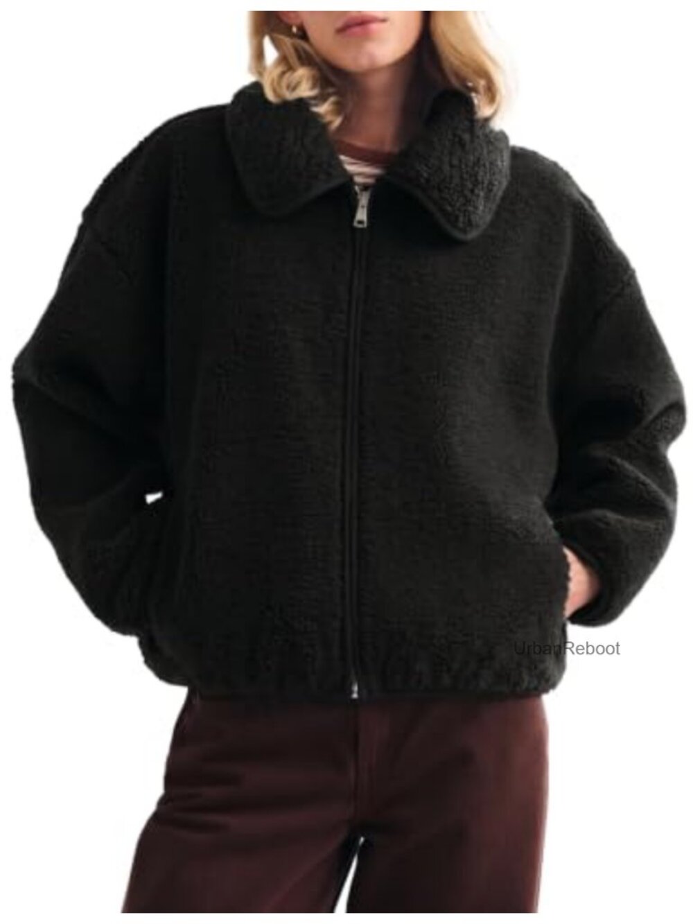 Sherpa Fleece Jacket Full Zip Collared Fuzzy Teddy Coat Women's